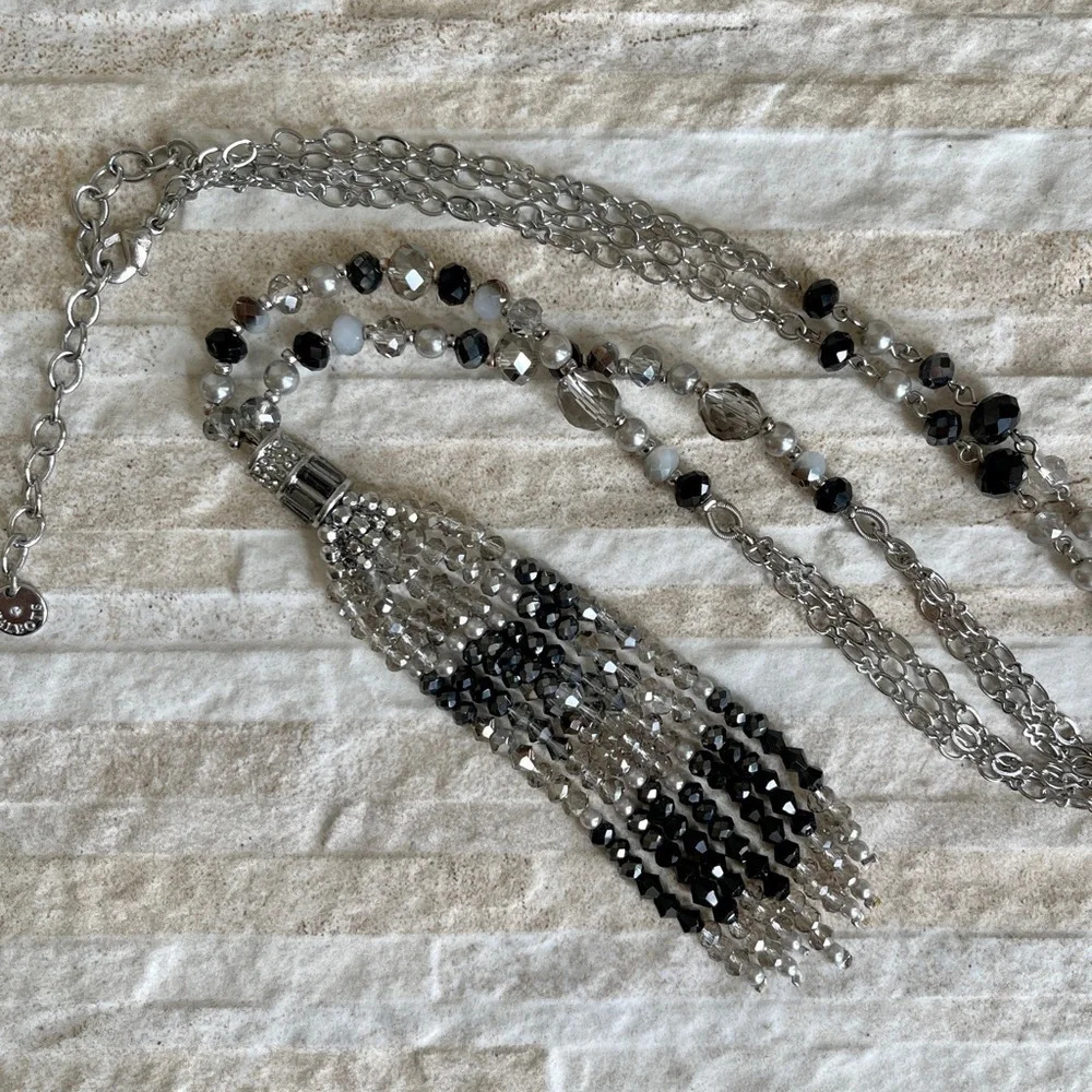 White House Black Market Crystal Tassel Necklace